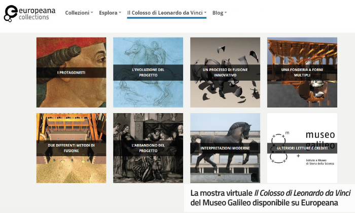 La mostra virtuale Il Colosso di Leonardo da Vinci
del Museo Galileo disponibile su Europeana